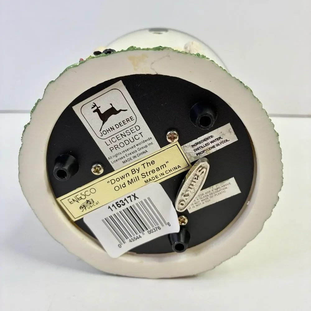 John Deere Enesco Musical Snow Globe Plays “ Down by the Old Mill Stream” NICE!